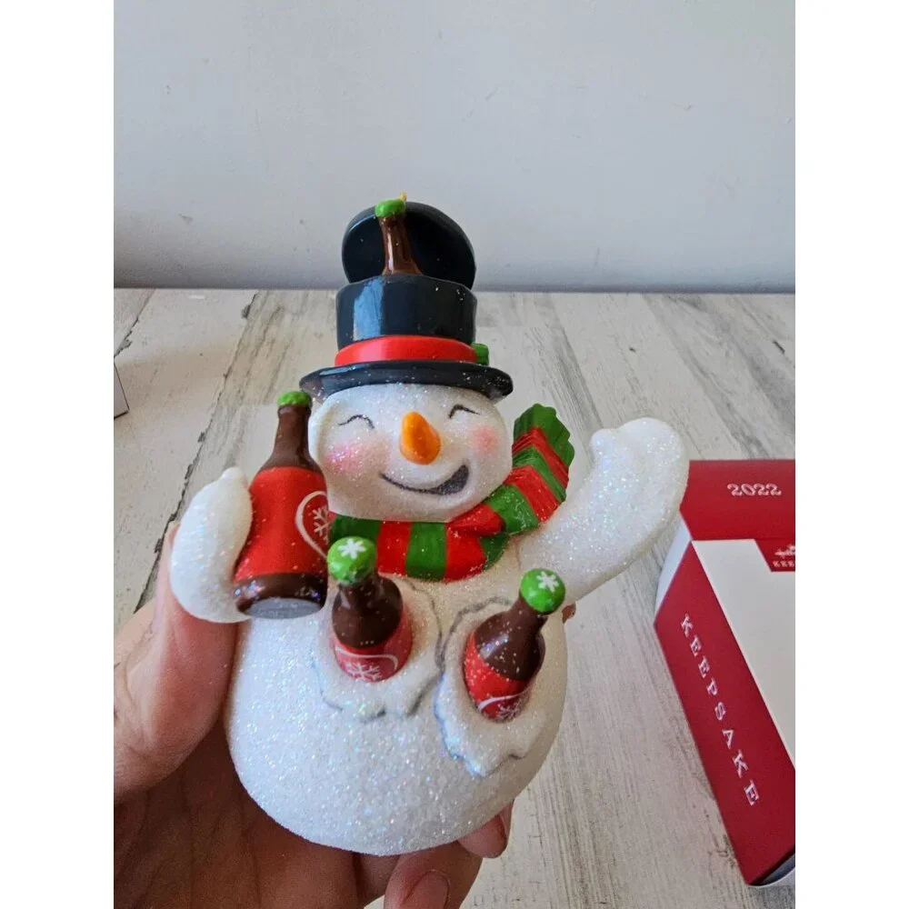 Hallmark jolly beer belly snowman ornament new‎ Xmas tree
